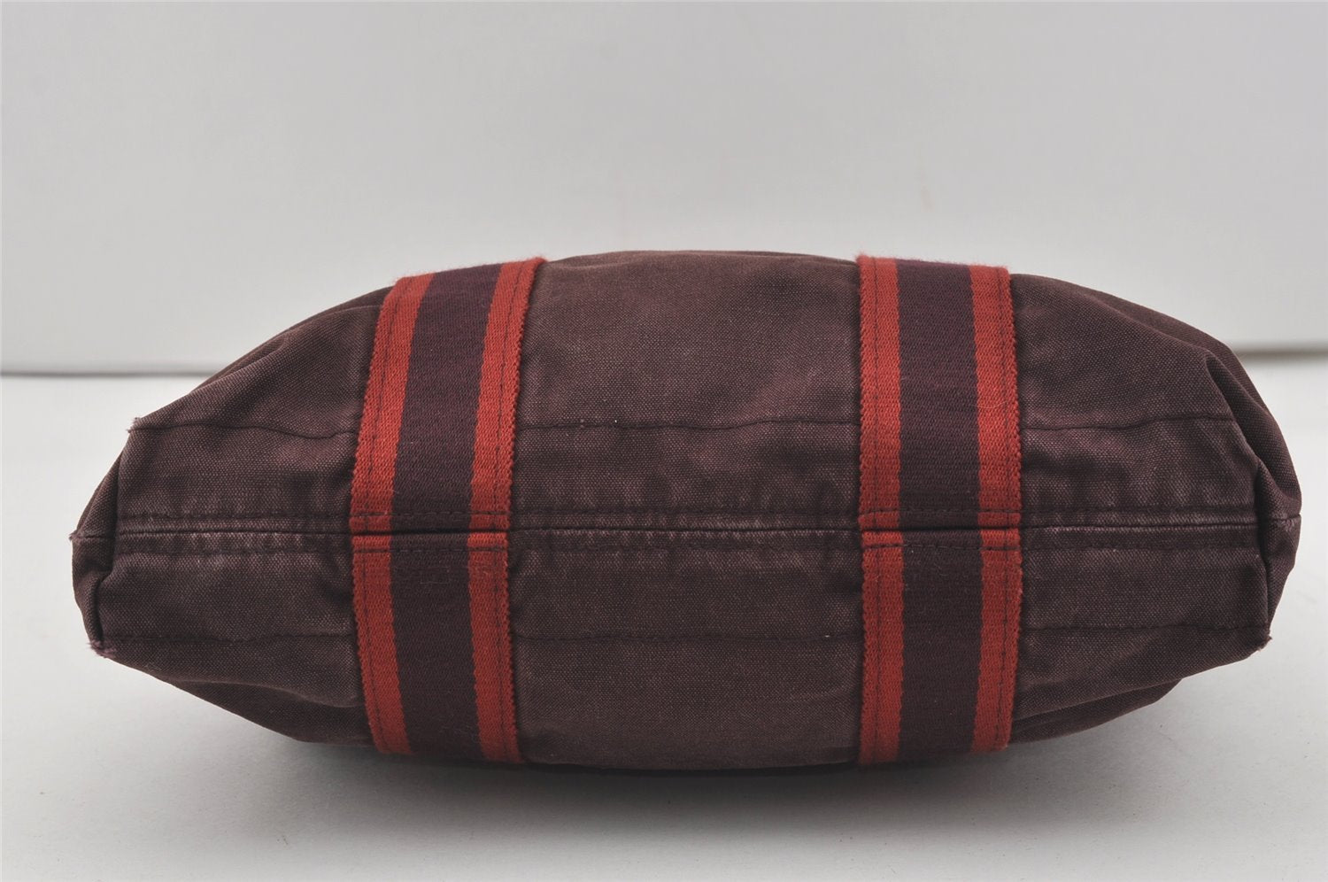 Authentic HERMES Fourre Tout Cabas Hand Tote Bag Canvas Bordeaux Red 1535J