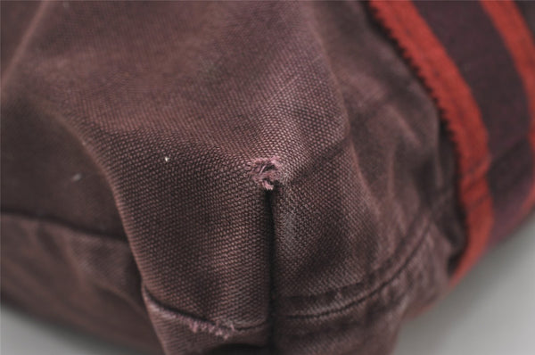 Authentic HERMES Fourre Tout Cabas Hand Tote Bag Canvas Bordeaux Red 1535J