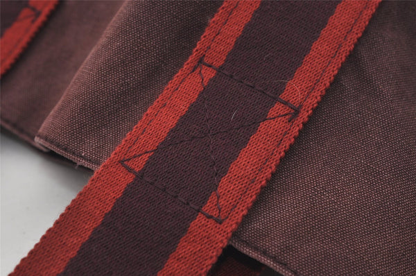 Authentic HERMES Fourre Tout Cabas Hand Tote Bag Canvas Bordeaux Red 1535J