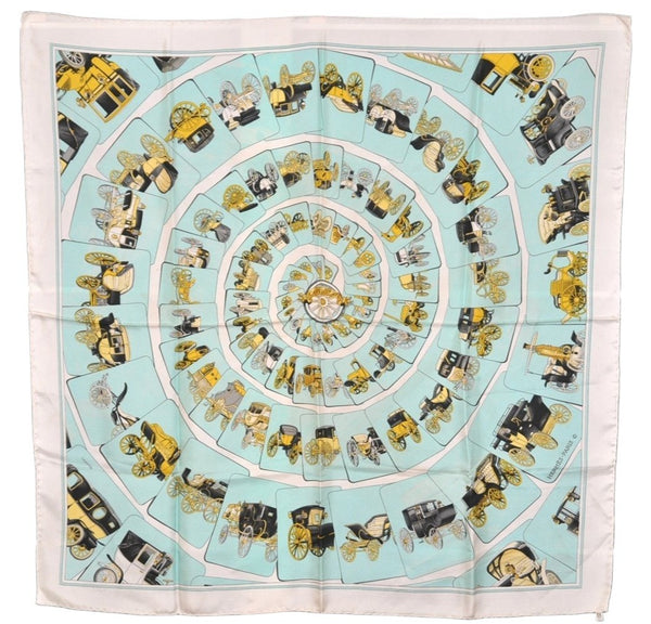 Authentic HERMES Carre 90 Scarf "CARROSSERIE" Silk White 1535K