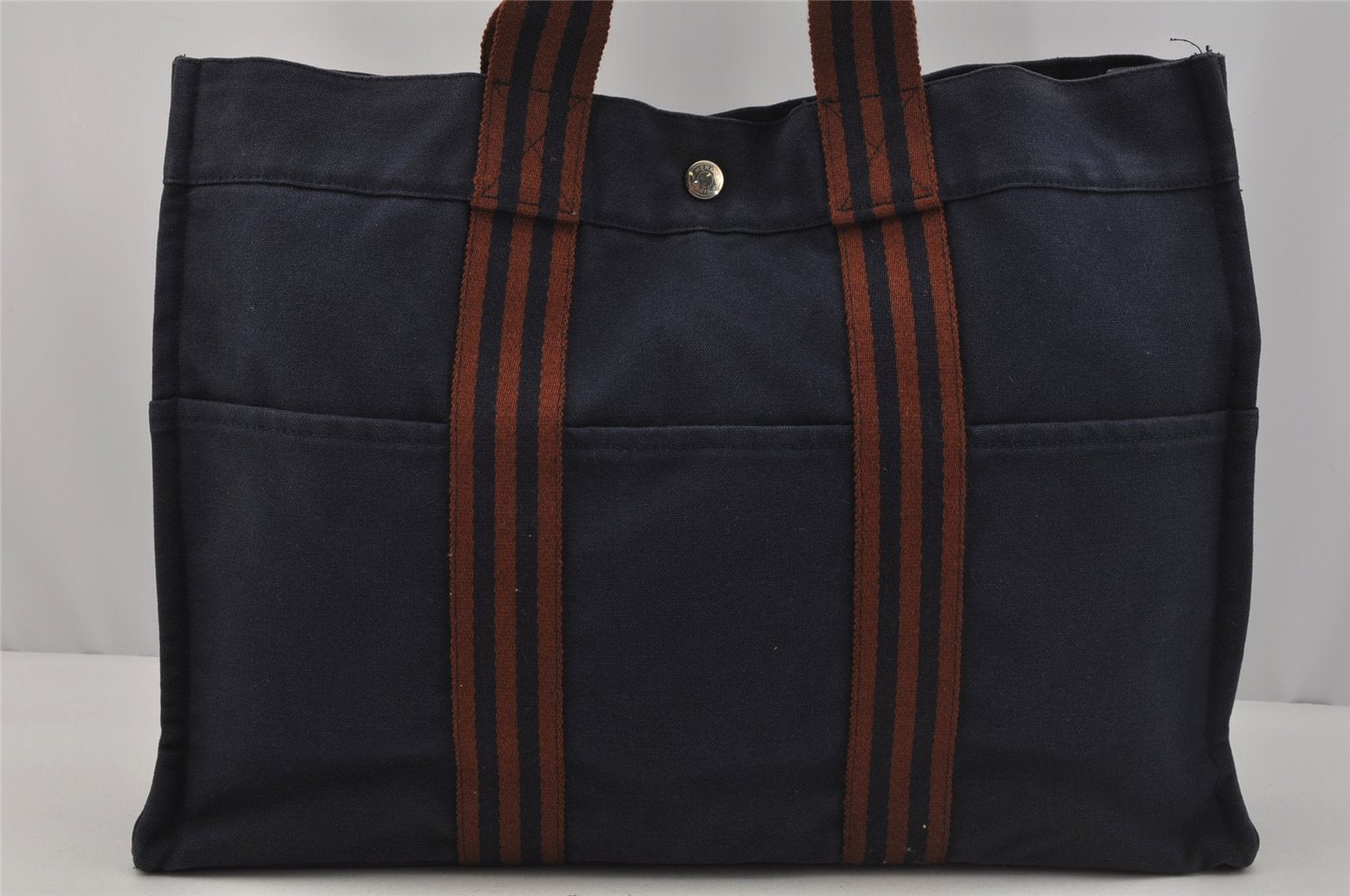 Authentic HERMES Fourre Tout MM Hand Tote Bag Canvas Navy 1536J