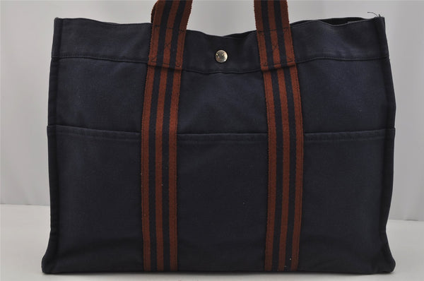 Authentic HERMES Fourre Tout MM Hand Tote Bag Canvas Navy 1536J