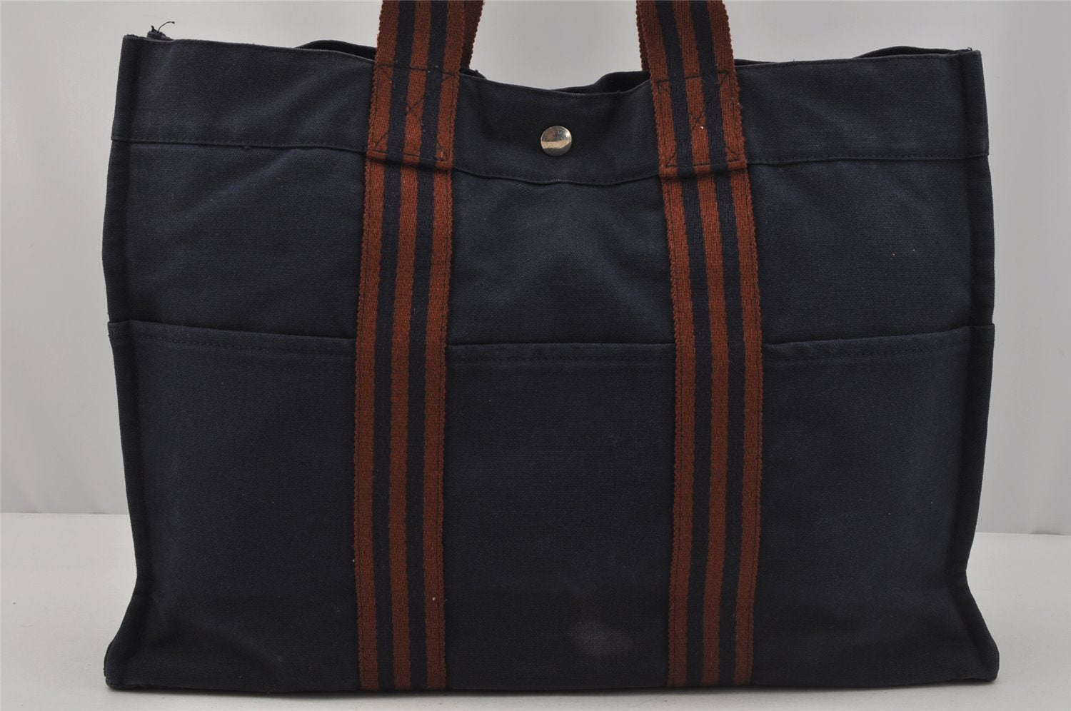 Authentic HERMES Fourre Tout MM Hand Tote Bag Canvas Navy 1536J