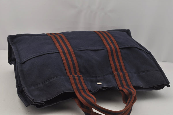 Authentic HERMES Fourre Tout MM Hand Tote Bag Canvas Navy 1536J