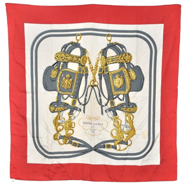 Authentic HERMES Carre 90 Scarf "BRIDES de GALA par" Silk Red 1536K