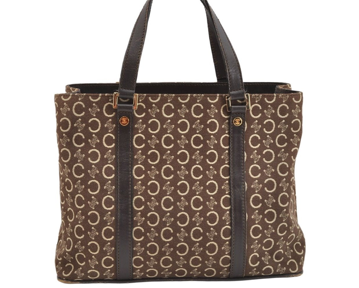Authentic CELINE C Macadam Blason Pattern Hand Bag Canvas Leather Brown 1537K
