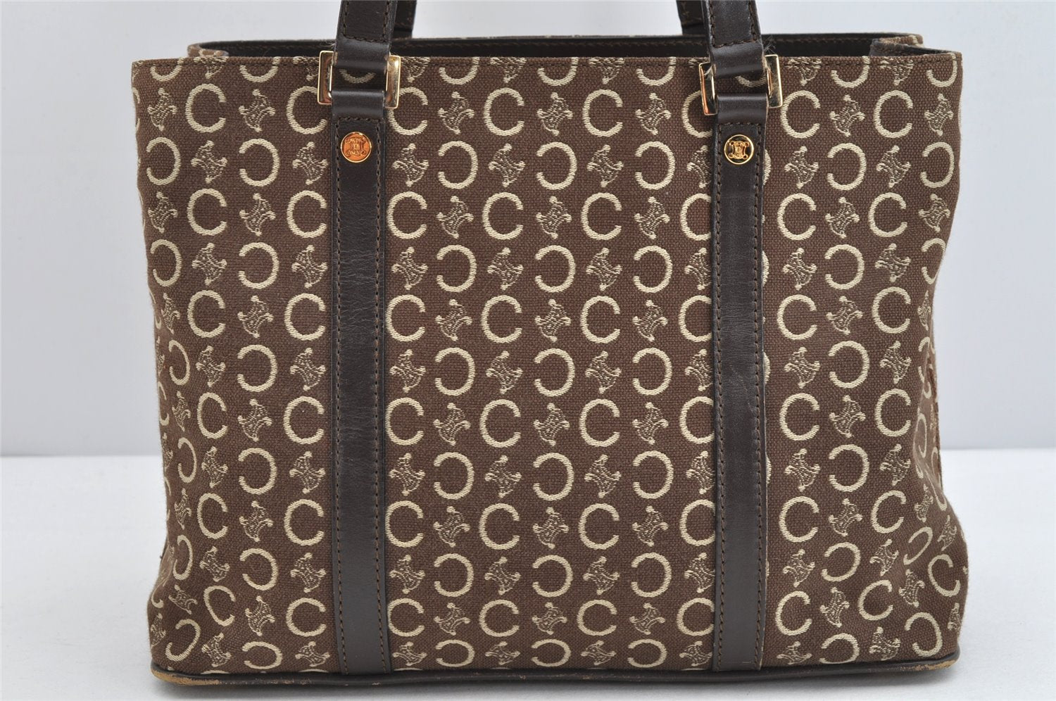 Authentic CELINE C Macadam Blason Pattern Hand Bag Canvas Leather Brown 1537K