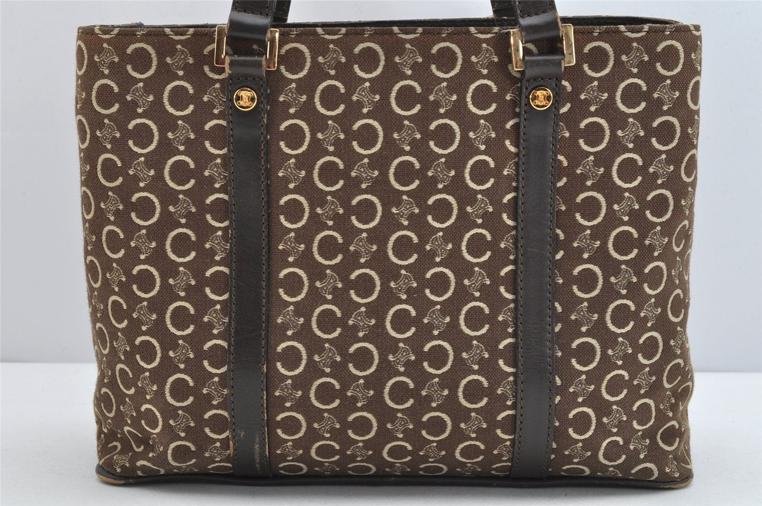 Authentic CELINE C Macadam Blason Pattern Hand Bag Canvas Leather Brown 1537K