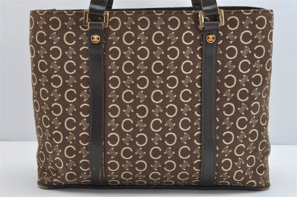 Authentic CELINE C Macadam Blason Pattern Hand Bag Canvas Leather Brown 1537K