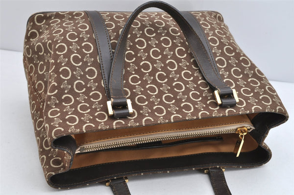 Authentic CELINE C Macadam Blason Pattern Hand Bag Canvas Leather Brown 1537K