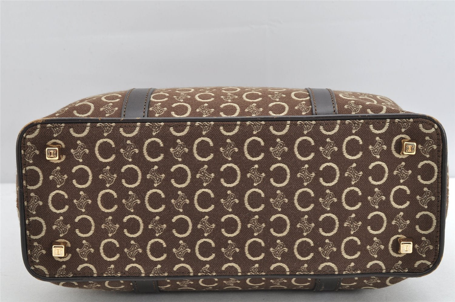 Authentic CELINE C Macadam Blason Pattern Hand Bag Canvas Leather Brown 1537K