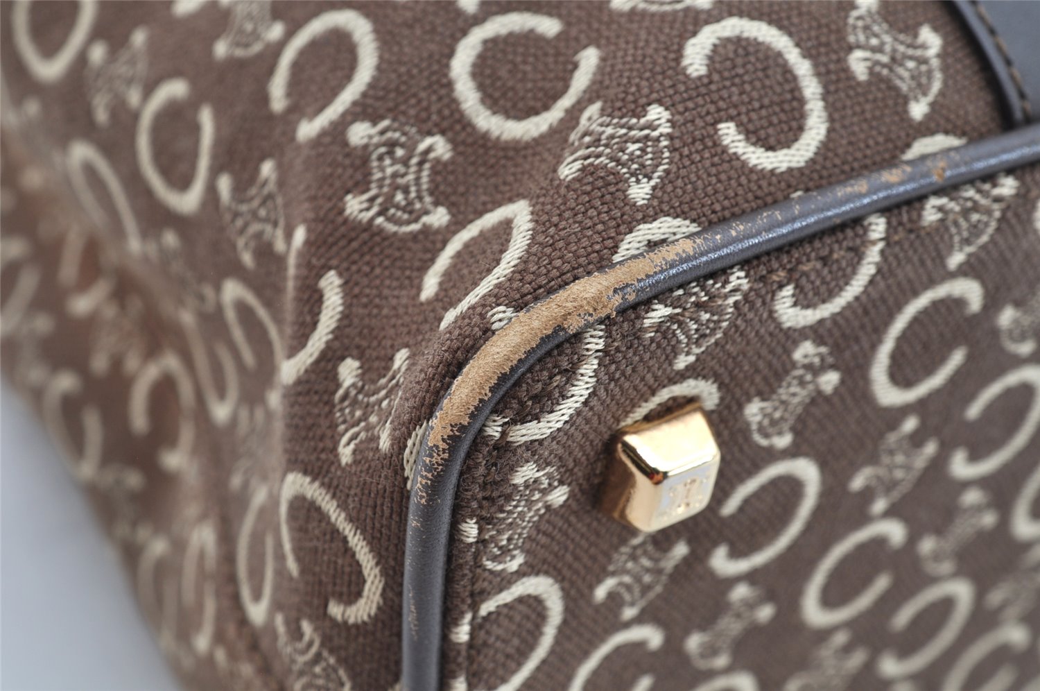 Authentic CELINE C Macadam Blason Pattern Hand Bag Canvas Leather Brown 1537K