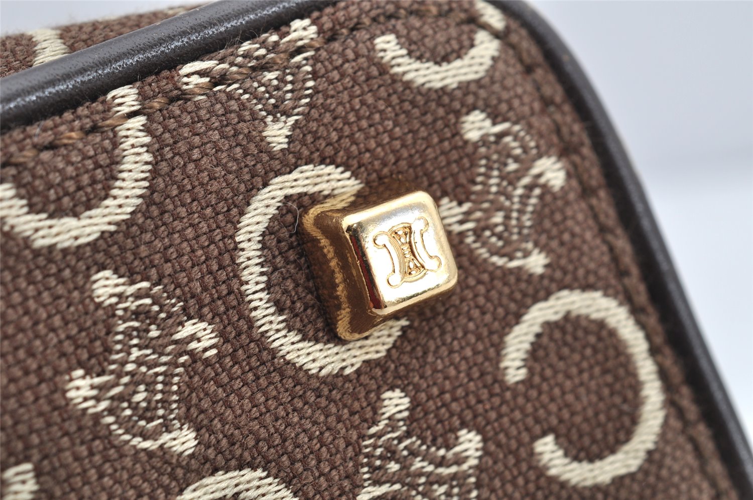Authentic CELINE C Macadam Blason Pattern Hand Bag Canvas Leather Brown 1537K