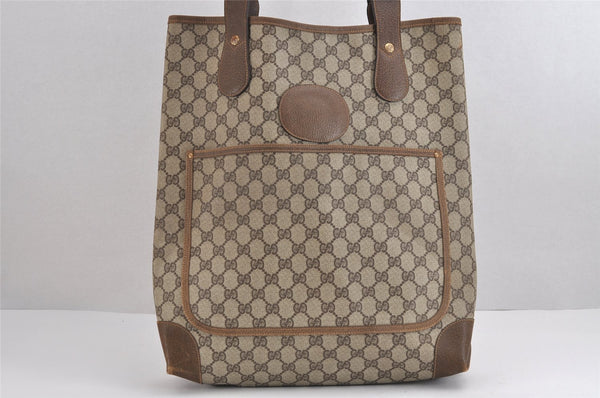 Authentic GUCCI Web Sherry Line Shoulder Tote Bag GG PVC Leather Brown 1539J