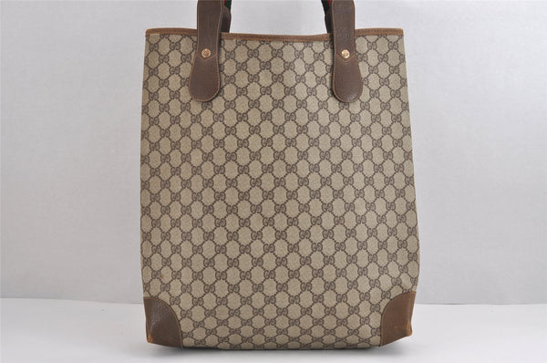 Authentic GUCCI Web Sherry Line Shoulder Tote Bag GG PVC Leather Brown 1539J