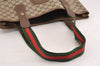 Authentic GUCCI Web Sherry Line Shoulder Tote Bag GG PVC Leather Brown 1539J