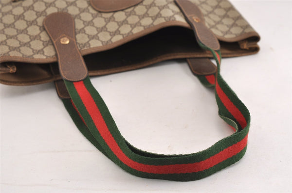 Authentic GUCCI Web Sherry Line Shoulder Tote Bag GG PVC Leather Brown 1539J