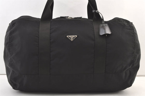 Authentic PRADA Vintage Nylon Leather 2Way Travel Boston Bag Black 1540K