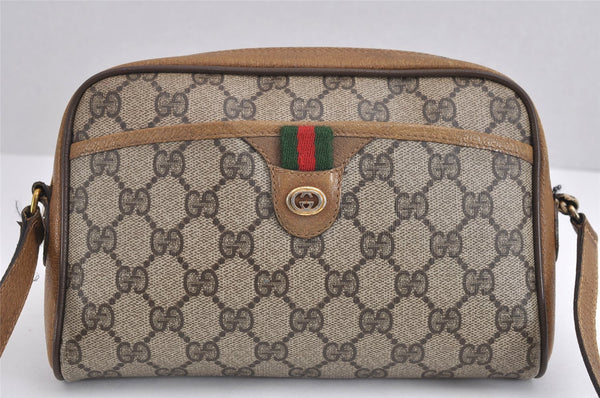 Authentic GUCCI Web Sherry Line Shoulder Cross Bag GG PVC Leather Brown 1541J