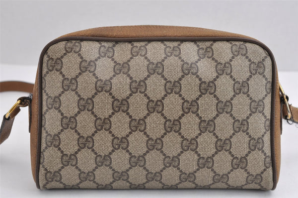 Authentic GUCCI Web Sherry Line Shoulder Cross Bag GG PVC Leather Brown 1541J