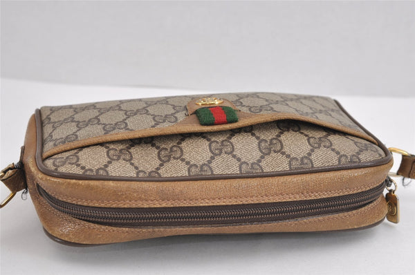 Authentic GUCCI Web Sherry Line Shoulder Cross Bag GG PVC Leather Brown 1541J