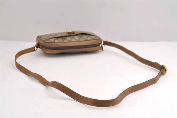 Authentic GUCCI Web Sherry Line Shoulder Cross Bag GG PVC Leather Brown 1541J