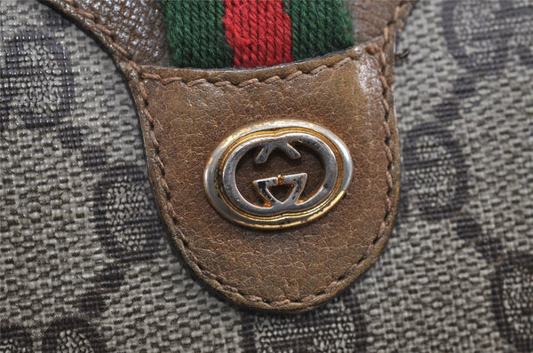 Authentic GUCCI Web Sherry Line Shoulder Cross Bag GG PVC Leather Brown 1541J