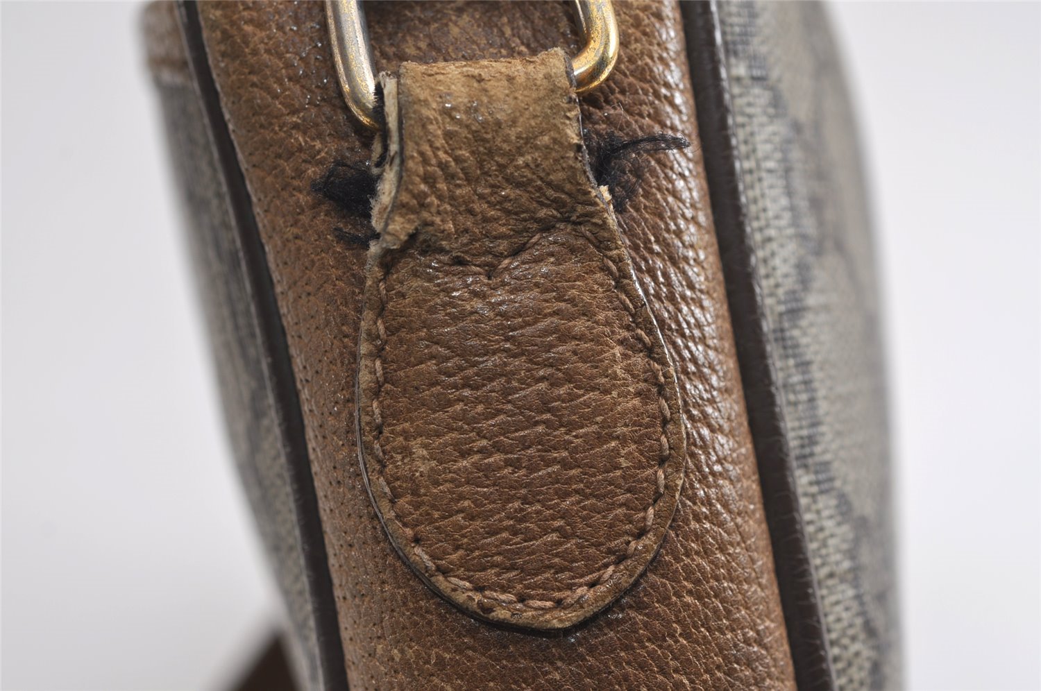 Authentic GUCCI Web Sherry Line Shoulder Cross Bag GG PVC Leather Brown 1541J