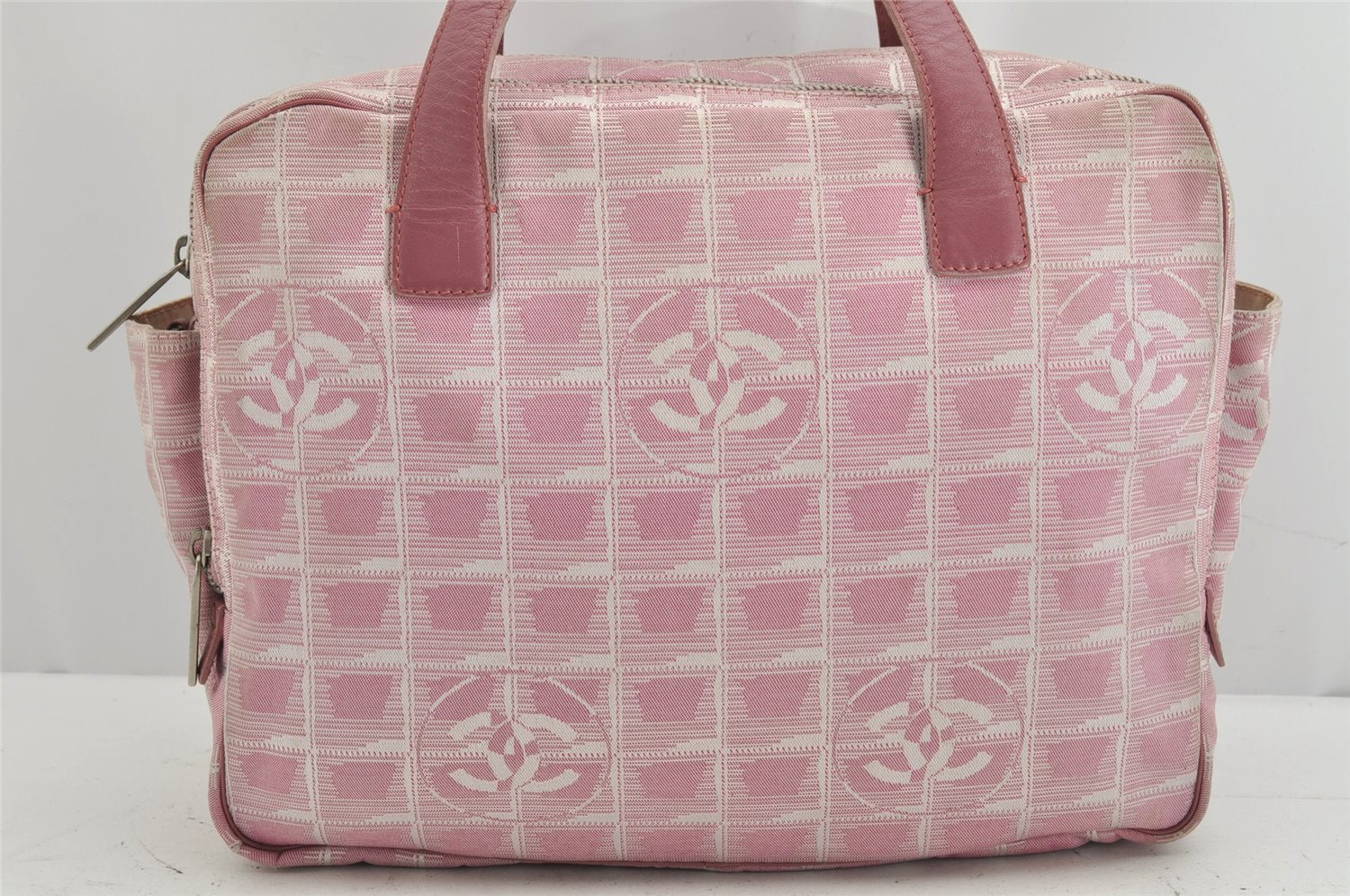 Authentic CHANEL New Travel Line 2Way Hand Bag Purse Nylon Leather Pink 1541K