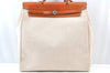 Authentic HERMES Her Bag MM 2 In 1 2Way Tote Bag Canvas Leather White 1542J