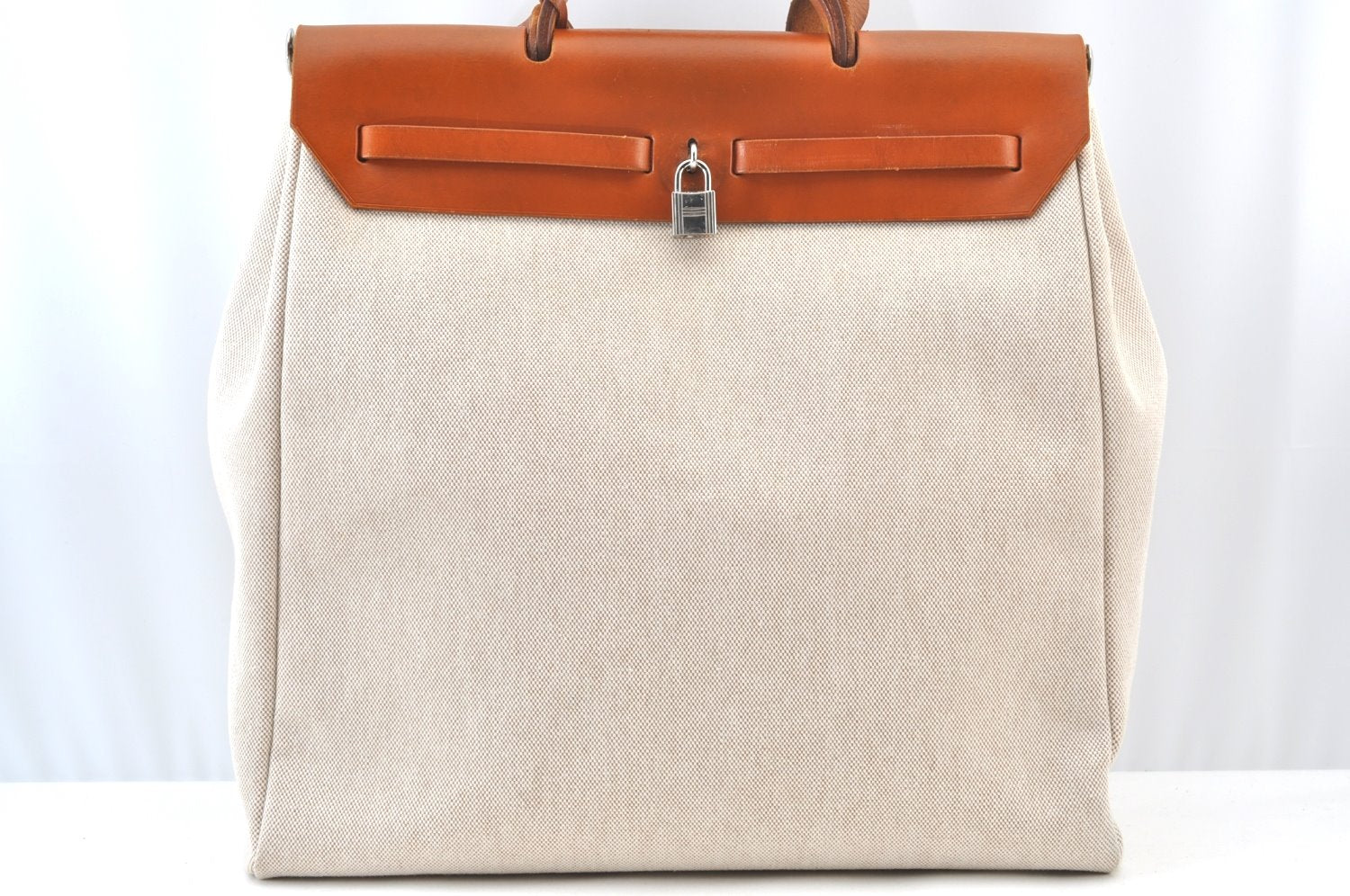 Authentic HERMES Her Bag MM 2 In 1 2Way Tote Bag Canvas Leather White 1542J