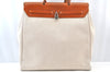 Authentic HERMES Her Bag MM 2 In 1 2Way Tote Bag Canvas Leather White 1542J