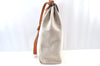 Authentic HERMES Her Bag MM 2 In 1 2Way Tote Bag Canvas Leather White 1542J