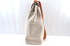 Authentic HERMES Her Bag MM 2 In 1 2Way Tote Bag Canvas Leather White 1542J