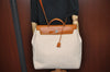 Authentic HERMES Her Bag MM 2 In 1 2Way Tote Bag Canvas Leather White 1542J