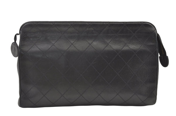 Authentic CHANEL Calf Skin Bicolore CC Logo Clutch Hand Bag Purse Black 1542K