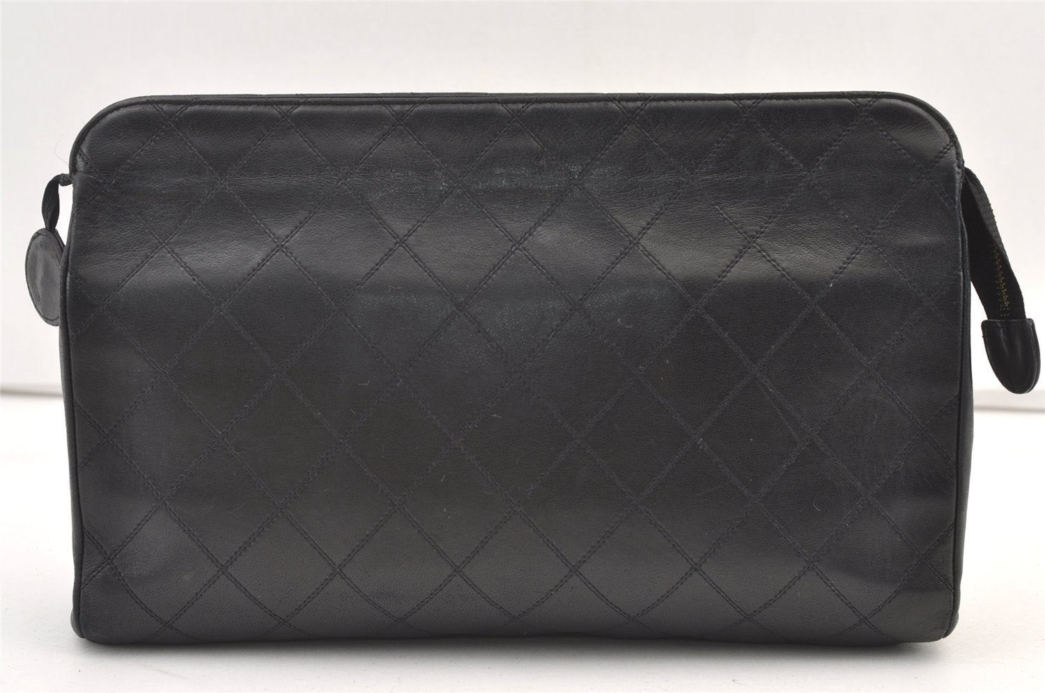 Authentic CHANEL Calf Skin Bicolore CC Logo Clutch Hand Bag Purse Black 1542K