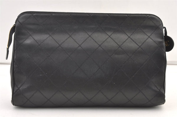 Authentic CHANEL Calf Skin Bicolore CC Logo Clutch Hand Bag Purse Black 1542K