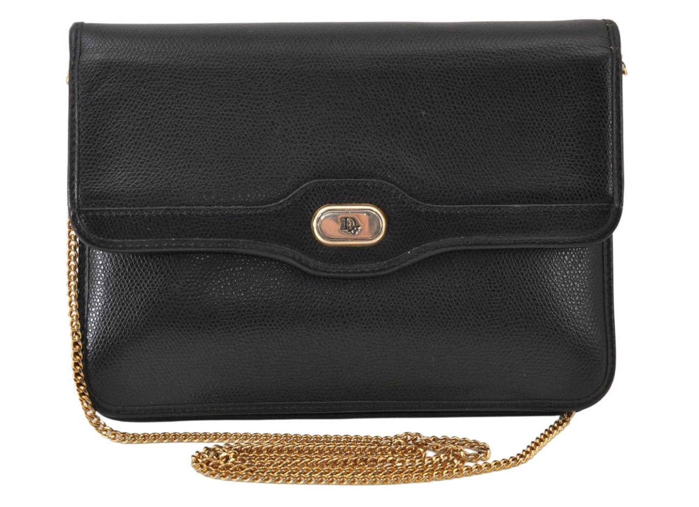 Authentic Christian Dior Chain Shoulder Cross Body Bag Purse Leather Black 1544K