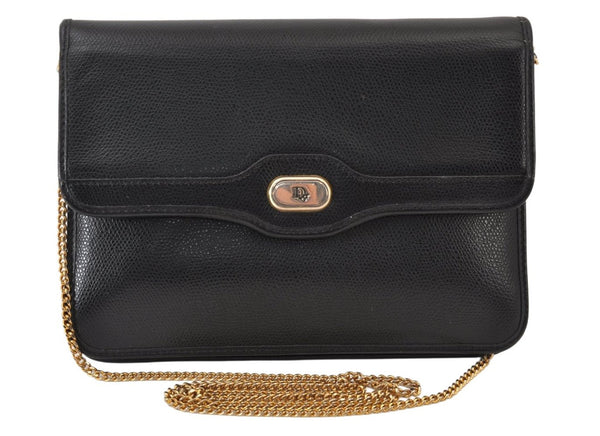 Authentic Christian Dior Chain Shoulder Cross Body Bag Purse Leather Black 1544K