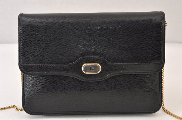 Authentic Christian Dior Chain Shoulder Cross Body Bag Purse Leather Black 1544K