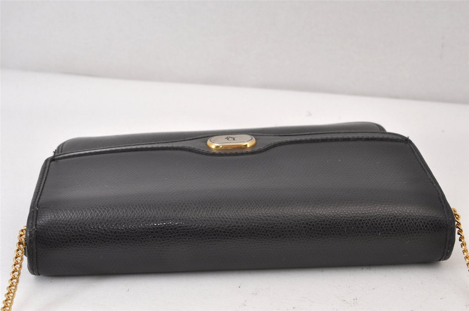 Authentic Christian Dior Chain Shoulder Cross Body Bag Purse Leather Black 1544K