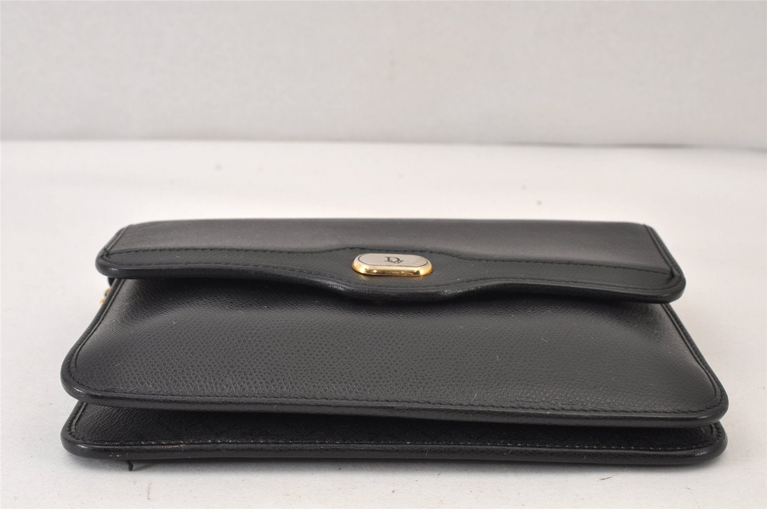 Authentic Christian Dior Chain Shoulder Cross Body Bag Purse Leather Black 1544K
