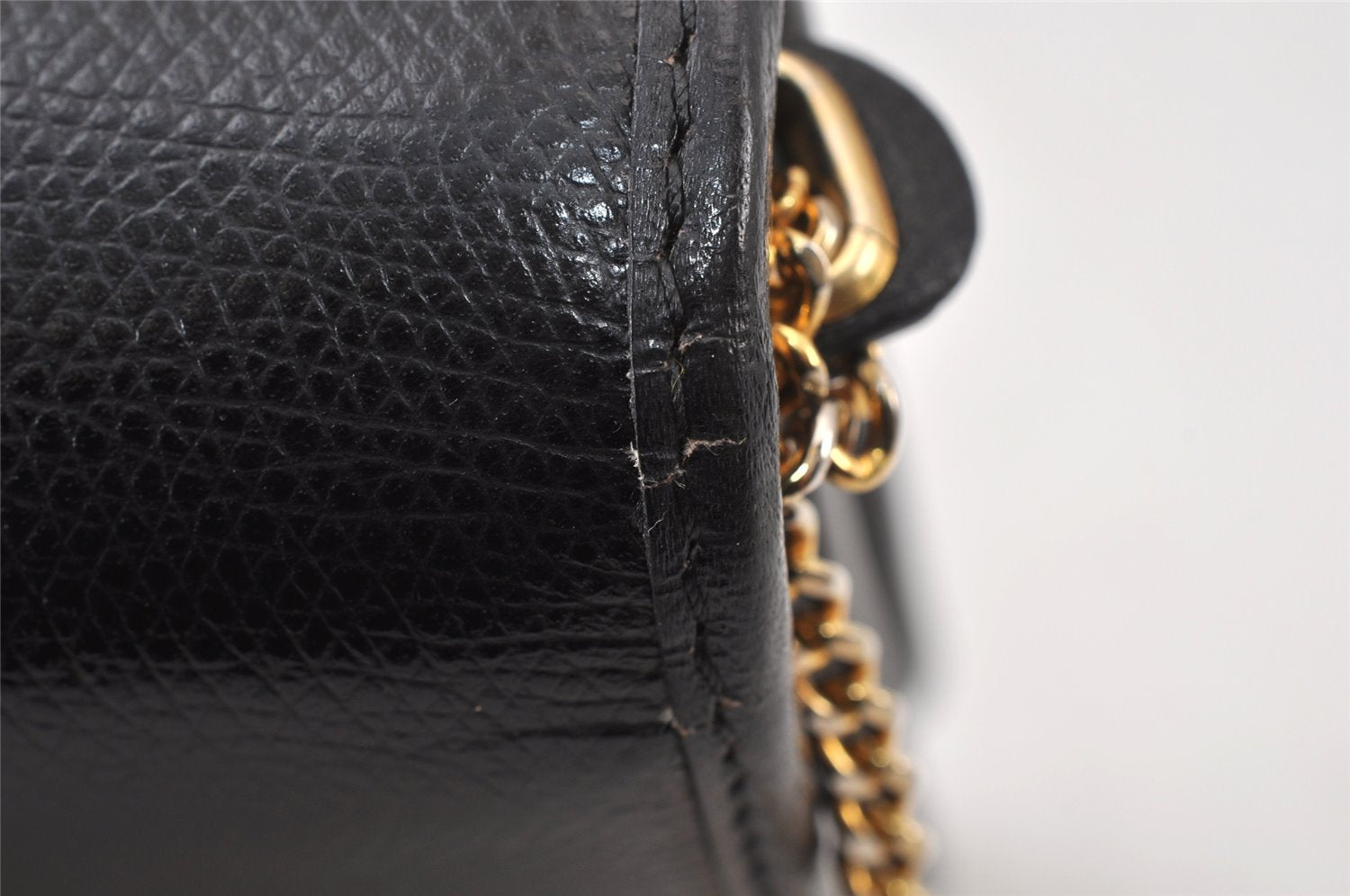 Authentic Christian Dior Chain Shoulder Cross Body Bag Purse Leather Black 1544K