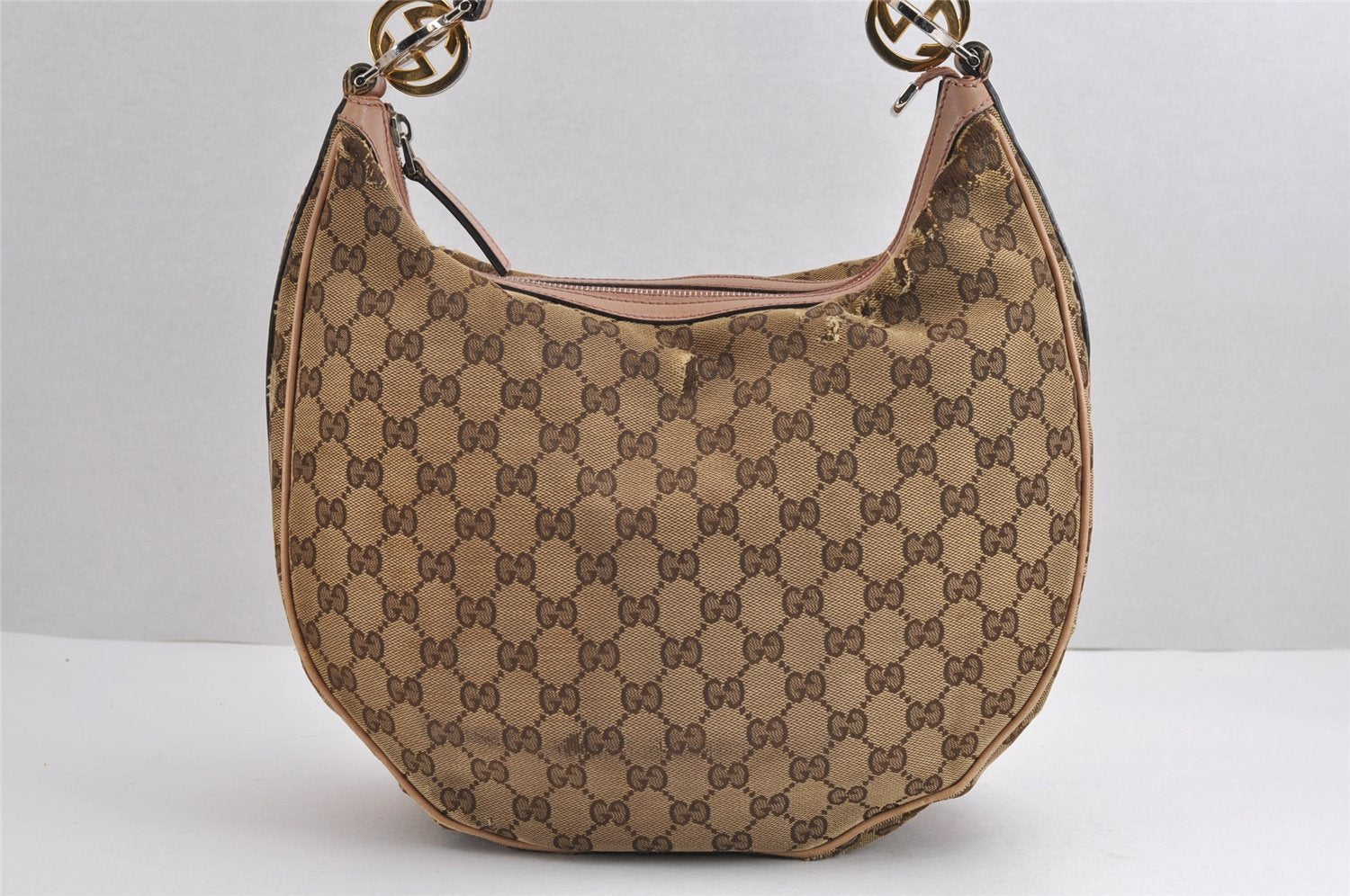 Authentic GUCCI Twins Shoulder Hand Bag GG Canvas Leather 232962 Brown 1546J