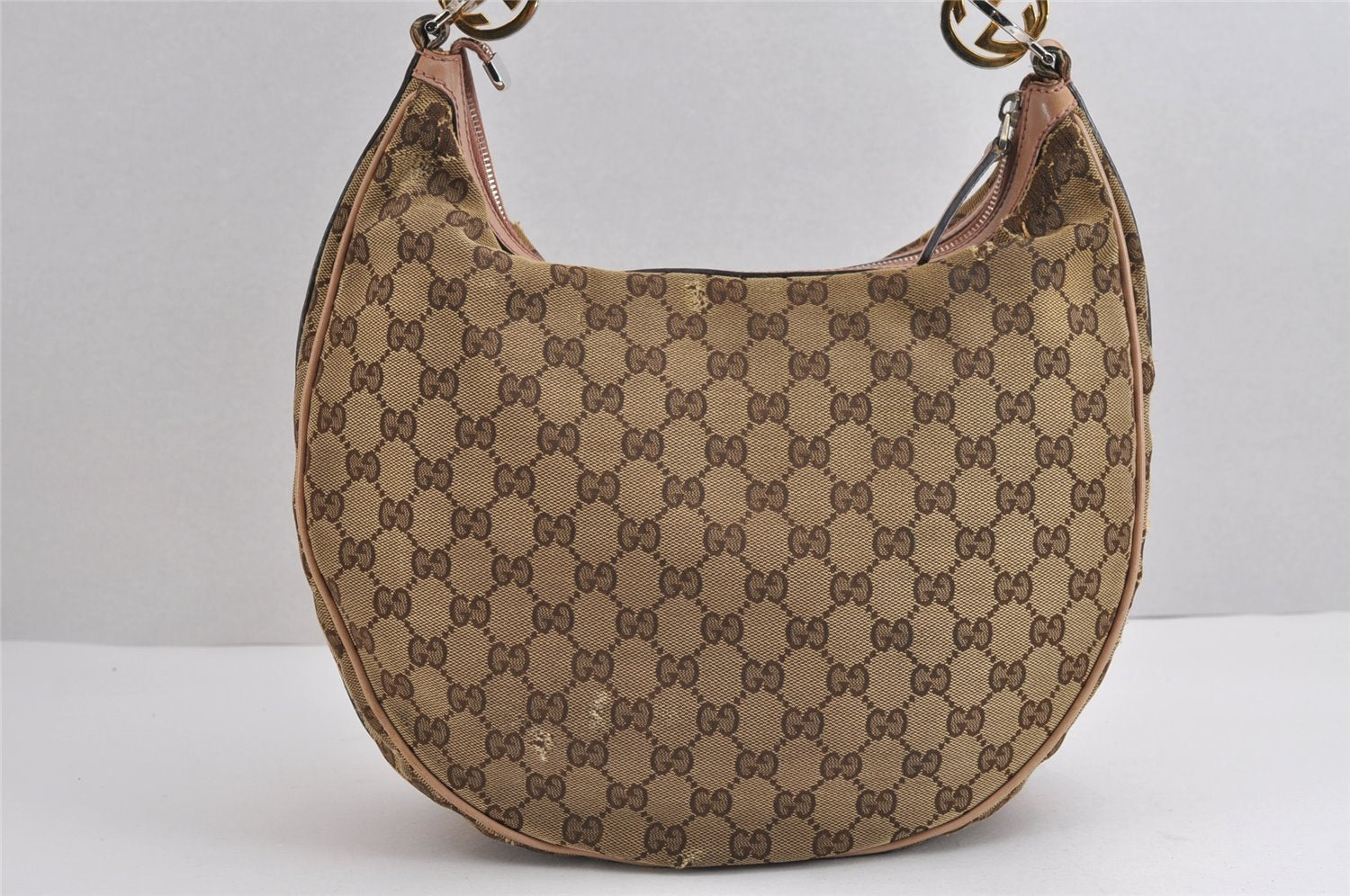 Authentic GUCCI Twins Shoulder Hand Bag GG Canvas Leather 232962 Brown 1546J