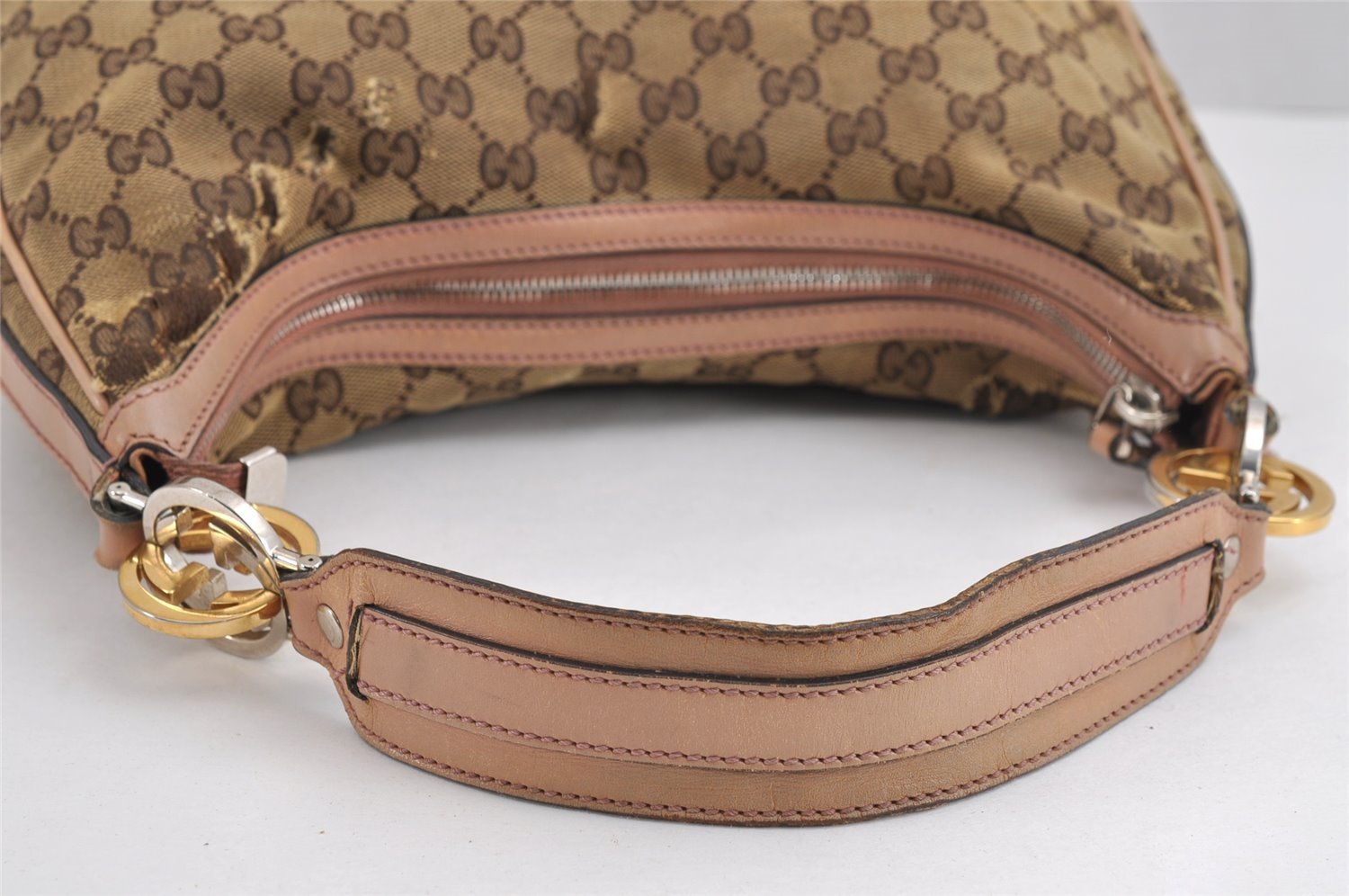 Authentic GUCCI Twins Shoulder Hand Bag GG Canvas Leather 232962 Brown 1546J