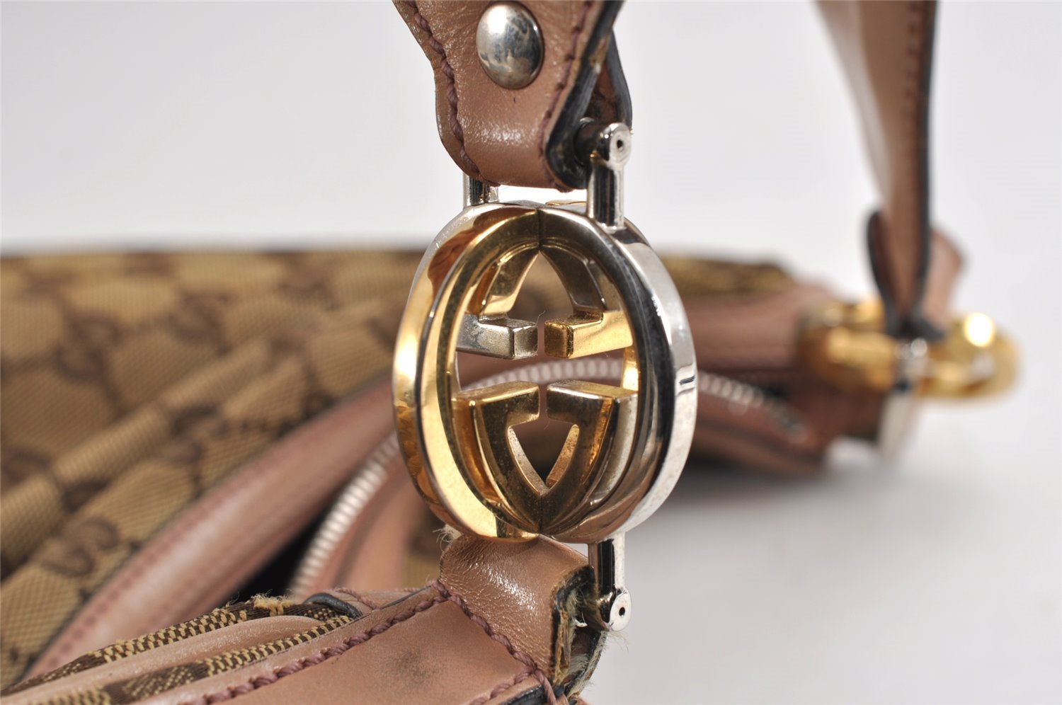 Authentic GUCCI Twins Shoulder Hand Bag GG Canvas Leather 232962 Brown 1546J