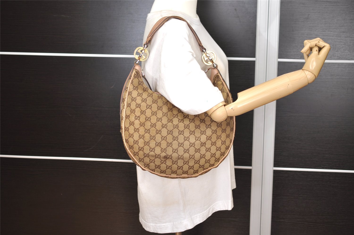 Authentic GUCCI Twins Shoulder Hand Bag GG Canvas Leather 232962 Brown 1546J