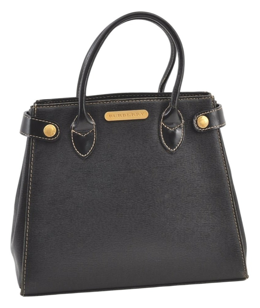Authentic BURBERRY Vintage Leather Hand Bag Purse Black 1546K